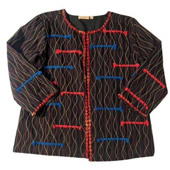 Choices Jackets & Blazers - Choices Colorful Long Sleeve Cotton Jacket Embroidered Psychedelic Funky Vintage